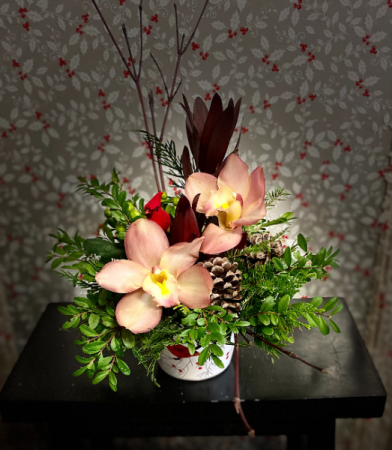 Cardinal & Orchids Flower Arrangement