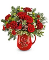 Cardinal Pitcher  Christmas Arrangement