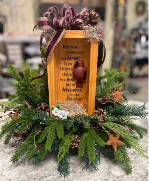 Cardinal Plaque with Winter Greens Silk Arrangement