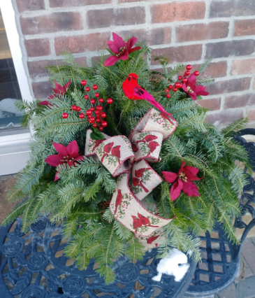 Cardinal Porch Pot Winter