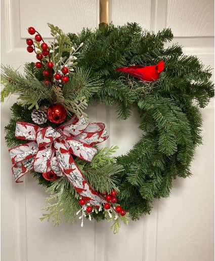 Cardinal themed wreath Permanent botanical 