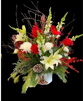 "Cardinal Winter Wishes" Floral Arrangement Arrangement