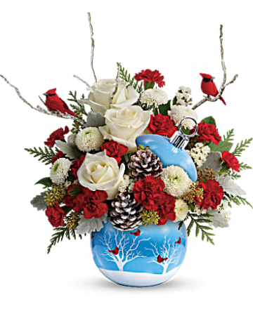 Cardinals in the Snow Christmas Bouquet