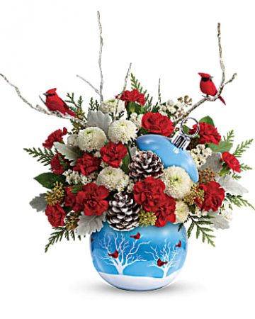 Cardinals in the snow ornament Christmas arrangement 