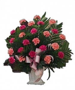 Carnation Funeral Spray Carnation Arrangement With Greens and Fillers