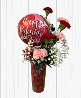 Carnation Travel Mug Valentine's Day Arrangement with Gift