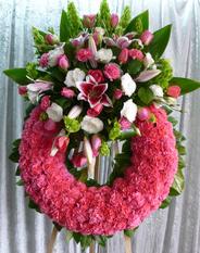 R.I.P. CARNATION WREATH W/CLUSTER STAND WREATH FOR A SERVICE/MEMORIAL