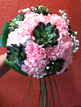 Carnations and succulents Bridal Bouquet in Benbrook, TX | BENBROOK FLORAL LLC.