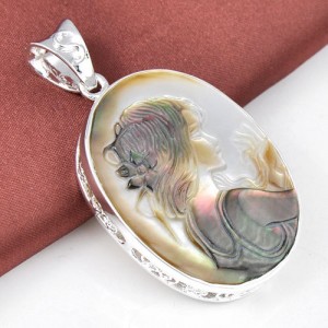 Carved Shell Pendent Silver Plated 18 inch necklace