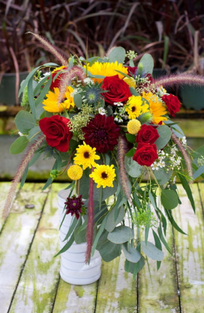 Cascading Sunflower & Rose Wedding Bouquet  in Warsaw, IN | ANDERSON FLORIST & GREENHOUSE