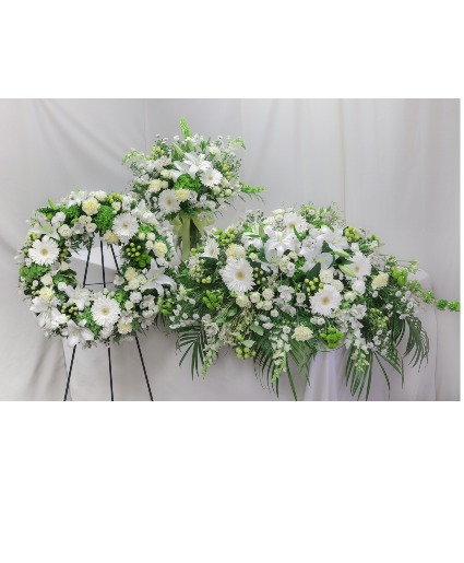 Casket Spray, Standing Open Wreath, Vase Sympathy Set