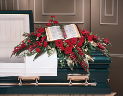 CASKET SPRAY WHITE BIBLE