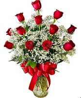 CAULEY'S  DOZEN RED ROSES Clear Vase Arrangement