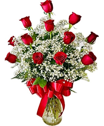 CAULEY'S  DOZEN RED ROSES Clear Vase Arrangement