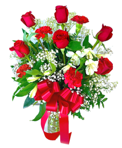 Cauley's Half Dozen Red with Mix Clear Vase Arrangement