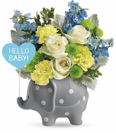 ceramic elephant  with blue flowers new baby