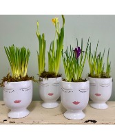 Ceramic Face Planter with Blooming Spring Bulbs 