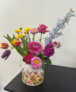 Ceramic Flower Pot with Flowers Mixed Assortment