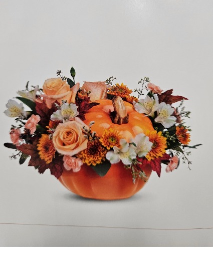 Ceramic Orange Pumpkin Fall Flowers