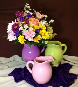Ceramic Pitcher with Assorted Flowers Margot's Delivery ONLY
