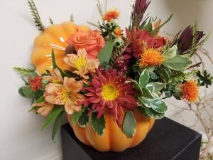 Ceramic Pumpkin Arrangement Fall Flowers