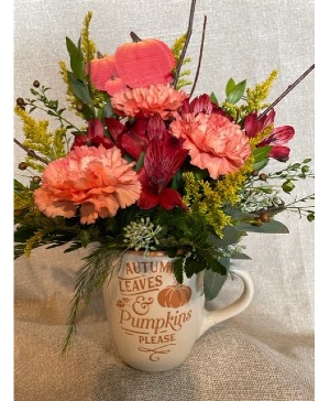 Ceramic Pumpkin Mug Fresh Flowers