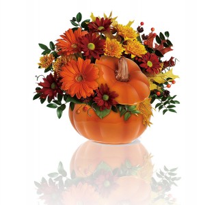 Ceramic Pumpkin with fall flowers