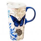 Ceramic Travel Cup, Blue Floral Study 