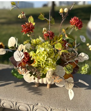 Ceramic White Vase with Fall Silk Silk Arrangement