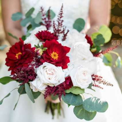 Champagne and crimson bridal bouquet wedding flowers