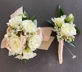Champagne by Moonlight Wrist Corsage & Boutonniere Set