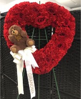 Character Heart All red florals and teddy wreath