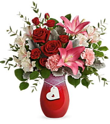 Charmed in love bouquet Teleflora heart vase