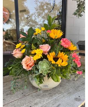 Charmer Floral arrangement in a cement pot