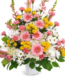 CHERISHED MEMORIES- PINK & WHITE FUNERAL BASKET