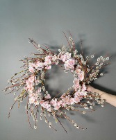 Cherry Blossom and Pussy Willow spring door wreath 