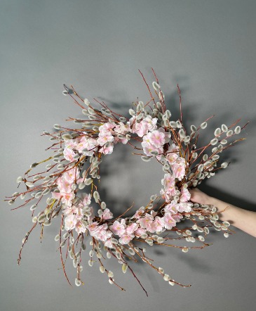 Cherry Blossom and Pussy Willow spring door wreath  in Calgary, AB | Al Fraches Flowers LTD