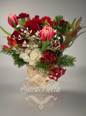 Christmas Arrangement  Wooden vase