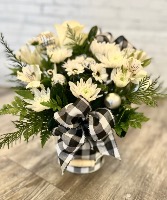 Christmas Black and White Plaid Tin Arrangement 