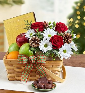 Country Bounty Woven Basket with Flowers, Fruit, & Chocolates