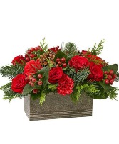 Christmas Cabin Vase arrangement 