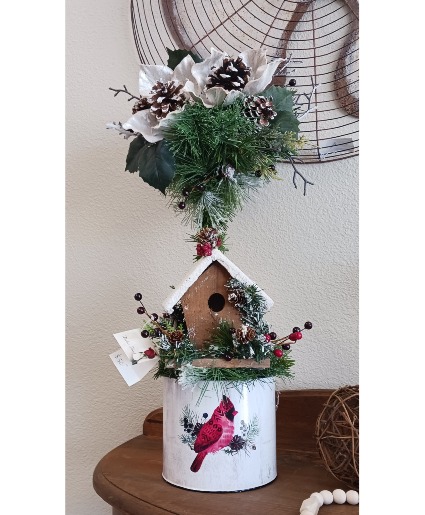Christmas Cardinal Birdhouse Artificial Arrangement