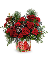 Christmas Cardinal Cheer Bouquet Cardinal Cube Vase Bouquet