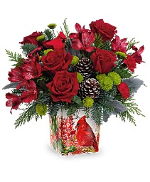 Christmas Cardinal Holiday Cube Arrangement