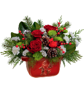 Christmas Cardinals Fresh Arrangement