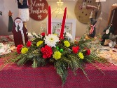 Christmas Centerpeice Fresh greens with fresh flowers and 2 candles