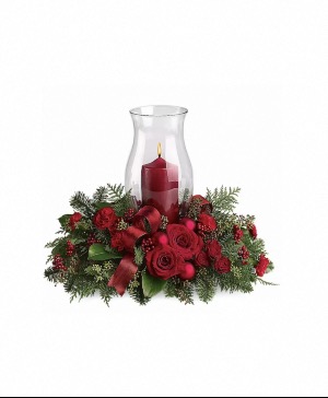 Christmas centerpiece  Fresh flowers with candle 