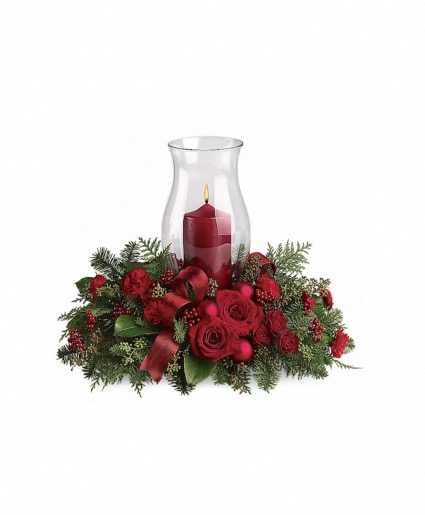 Christmas centerpiece  Fresh flowers with candle 