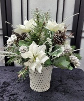 Christmas Centerpiece in White & Silver Permanent Silks