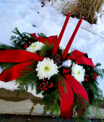 christmas centerpiece with candles